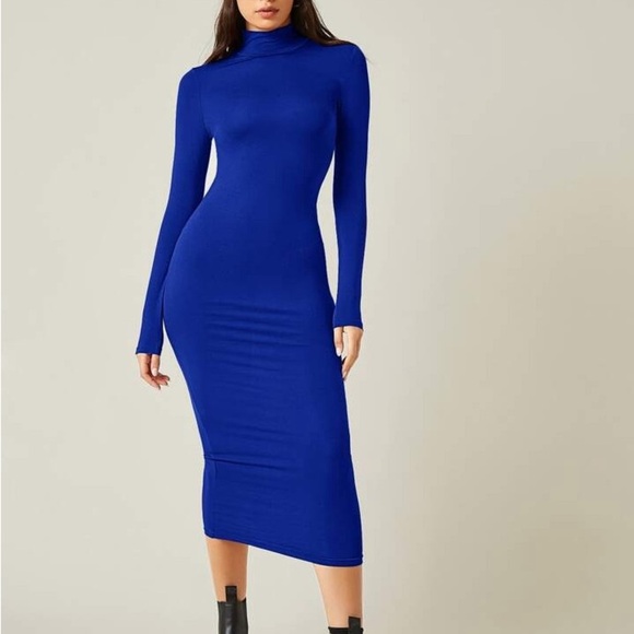 High Neck Solid Bodycon Dress size Large - Picture 2 of 12